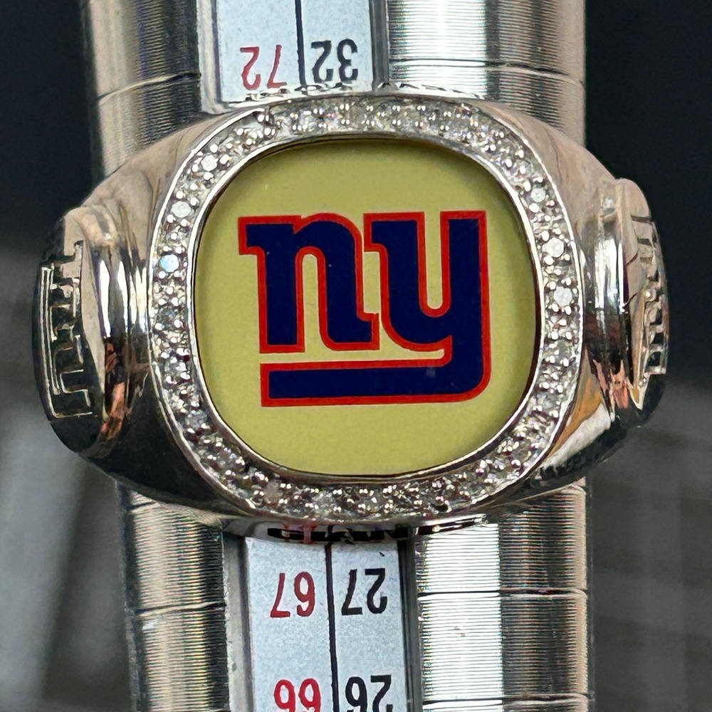 New York Giants NFL Signet‎ Ring 925 Sterling Silver Halo Size 12.5-13